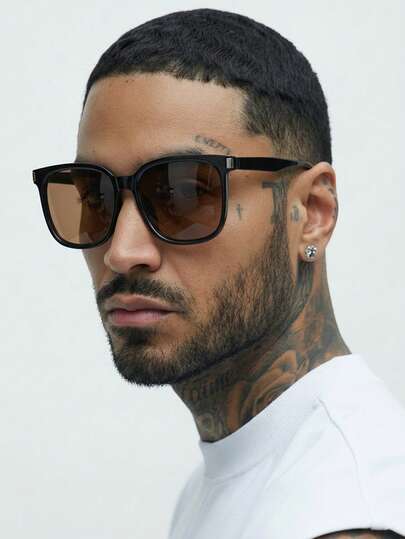 1 Pair Men's Black Square PC Frame Fashion Glasses, Minimalist Solid Color Casual Streetwear Travel Fashion Eyewear