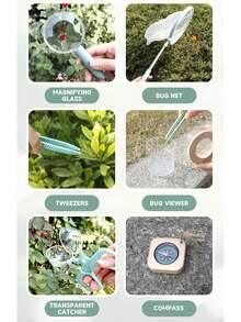 儿童户外昆虫观察盒捕捉套装，DIY昆虫饲养笼，蝴蝶网，昆虫镊子，玩具礼品 - 彩色 - 查看 8