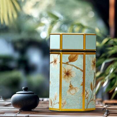 1 علبة معدنية لتخزين الشاي مع طبقة من الزجاج السيراميكي على القاعدة والغطاء، وعاء تخزين محكم الإغلاق للشاي والبن والسكر والمكسرات في المطبخ أو المخزن، مناسبة كهدية للمناسبات واستخدام يومي