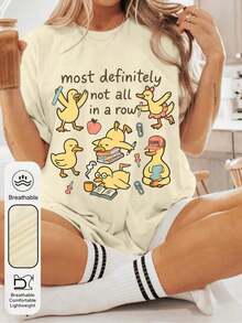 Trenfashion Women's Oversized Short Sleeve Graphic Tee With 'Most Definitely Not All In A Row' Funny Duck Doodle Print, Teacher Life Humorous Casual T-Shirt For Women Women's Cute Duck And "Row Of Ducks" Slogan T-Shirt - Yellow Short Sleeve Round Neck Top With Themed Duck (Books, Pencils, Apples) - Breathable Summer Spring Casual Wear, Suitable For Teachers, Events, And Daily Wear Unisex Plus Size T Shirts2026 - 灰色 - 查看 6