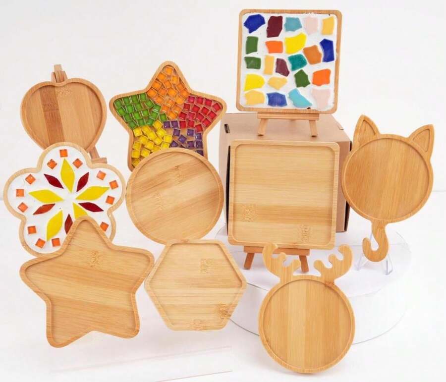 CHICSHIS 8 Pack Large Wood Mosaic Bases For Glass Tile Crafts, Smooth Blank Wooden Mosaic Surfaces For Handmade Art Glass Projects, Bamboo Substrates For DIY Coasters In Assorted Shapes - Màu B - Xem 1