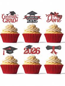12 chiếc que cắm bánh cupcake tốt nghiệp năm 2026, que cắm bánh cupcake tốt nghiệp năm 2026 lấp lánh, đồ trang trí trung tâm tiệc tốt nghiệp, trang trí nhà cửa, que cắm bánh cupcake tốt nghiệp năm 2026, mũ tốt nghiệp và bằng tốt nghiệp, đồ trang trí bánh tiệc tốt nghiệp năm 2026 - Màu đen, đỏ và xanh dương - Nhiều màu - Xem 1