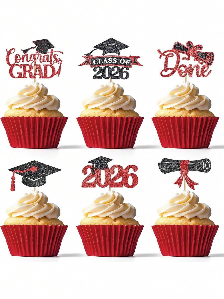 12 chiếc que cắm bánh cupcake tốt nghiệp năm 2026, que cắm bánh cupcake tốt nghiệp năm 2026 lấp lánh, đồ trang trí trung tâm tiệc tốt nghiệp, trang trí nhà cửa, que cắm bánh cupcake tốt nghiệp năm 2026, mũ tốt nghiệp và bằng tốt nghiệp, đồ trang trí bánh tiệc tốt nghiệp năm 2026 - Màu đen, đỏ và xanh dương - Nhiều màu - Xem 1