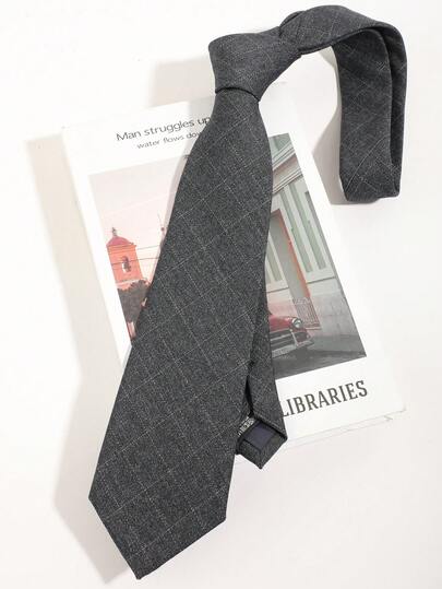 1条灰色格子休闲百搭涤纶舒适领带