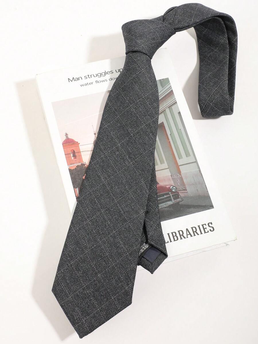 1条灰色格子休闲百搭涤纶舒适领带 - 彩色 - 查看 1