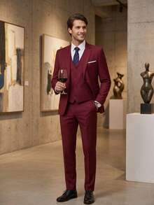 Men's 3 PiecesSuit Set Blazer&Vest&Pants Wedding Groom Attire Elegant Tuxedo Men Clothes For Special Occasions Wedding Receptions Gala Dinners Classic - Burgundy - View 7
