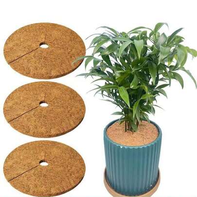 3 tấm lót trồng cây bằng xơ dừa đường kính 35cm, hình tròn, phẳng, ngăn cỏ mọc và rò rỉ đất, dụng cụ làm vườn