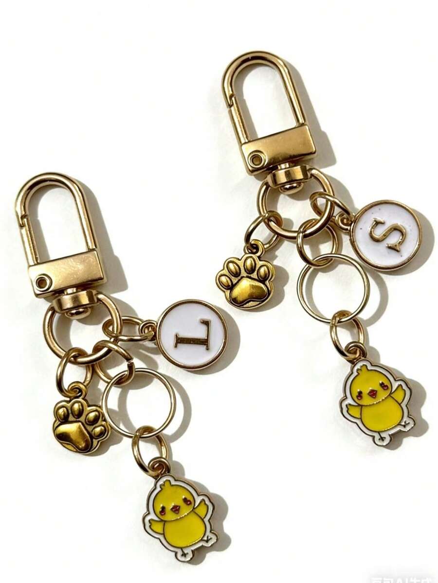 Personalized Coffee Cup Keychain Pendant With Initials And Thank You Message - Yellow Chick - View 1