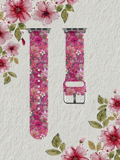 1 pieza Correa de reloj de silicona con estampado floral, suave, elástica y transpirable, compatible con relojes inteligentes , Honor de 38mm, 40mm, 41mm, 45mm, 44mm, 42mm, 46mm, 49mm, patrón floral para uso diario y casual, compatible con Apple Watch Ultra SE/11/10/9/8/7/6/5/4/3/2/1