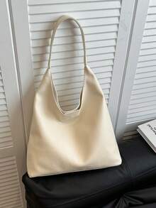 2025 New Solid Color Fashionable Commuter Tote Bag, Minimalist Niche Design Underarm Bag, Stylish Large Capacity Shoulder Bag - White - View 3