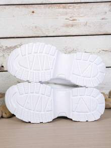 1双粉色条纹白色皮革女士休闲运动鞋，厚底厚底粗跟运动鞋，内置增高鞋垫，适合日常、度假、约会等场合，简约经典，鞋跟高度7.5厘米（尺码偏小） - 白色粉紅色 - 查看 6