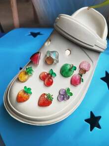10pcs Transparent Fruit Charms Set (Grape, Cherry, Pineapple, Apple, Strawberry, Watermelon, Peach, Carrot, Mushroom), Suitable For Hollow Out Clogs, Beach Sandals, Slippers - Multicolor - View 3