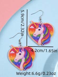 1 Pair Fashionable & Exquisite Creative Unique Shiny Heart, Rainbow, Unicorn Acrylic Dangle Earrings For Women, Suitable For Daily, Party, Commute, Holiday - Multicolor - View 5
