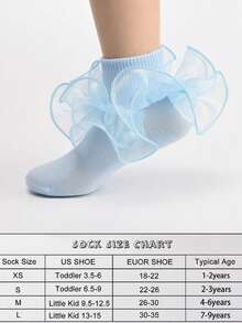 1双女童荷叶边花边袜子，公主风婴儿袜 - 淺藍色 - 查看 4