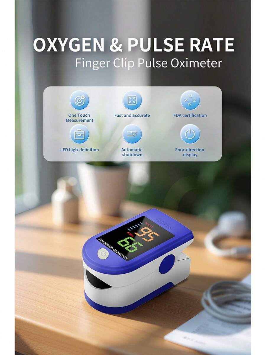 1 máy đo nồng độ oxy trong máu đầu ngón tay có đèn LED, dùng để theo dõi nhịp tim và độ bão hòa oxy trong máu. - Màu xanh lam - Xem 1