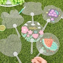 Quạt vẽ trong suốt tự làm, quạt nhỏ vẽ tay cho trẻ em, quạt quay tay vẽ hình dễ thương, quạt tròn, quà tặng nhỏ - A - Xem 6