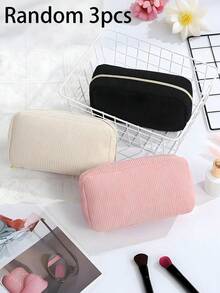 3 Pieceshigh-Quality Corduroy Storage Bag, Portable Cosmetic Bag, Large-Capacity Zippered Storage Bag, Travel Cosmetic Storage Accessory, Women's Clutch, Holiday Organizer Bag, Vacation Essential, Holiday Gift. - Multicolor - View 13