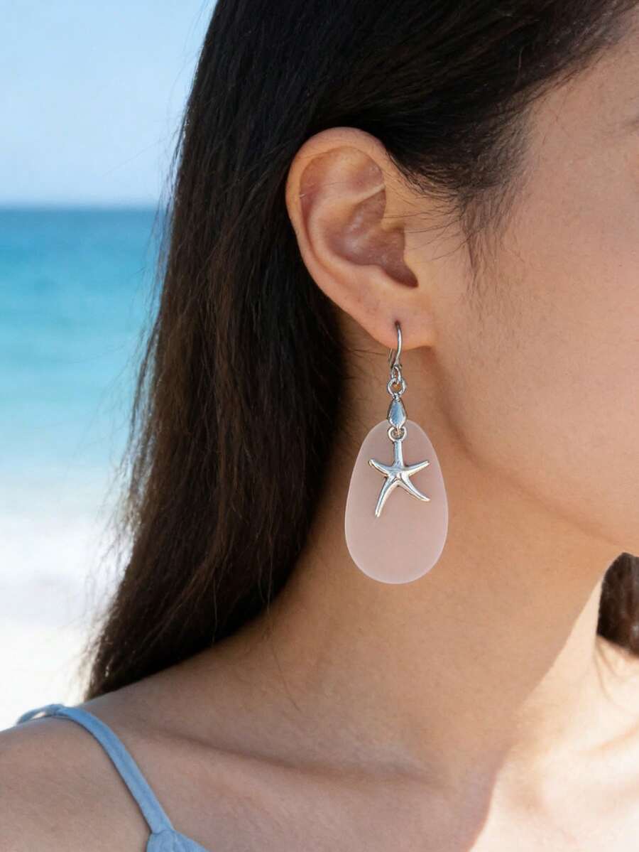 2 Styles Ocean Themed Pendant Earrings, Starfish, Sea Turtle, Sea Glass Earrings, Elegant Beach Vacation Earrings, Luxury Earrings For Women - Multicolor - View 1