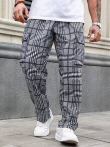 1 st mäns lösa grafiska tryck dragsko Raka ben Casual byxor - Svart och Vitt - Visa 4