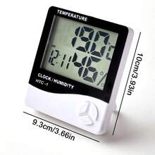 Termómetro higrómetro digital LCD, monitor de temperatura y humedad interior/exterior con reloj, adecuado para el hogar, dormitorio, mascotas, reptiles, plantas, invernadero, sótano (HTC-1) - Termómetro e higrómetro - Ver 4