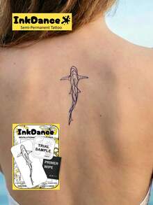 1 Kit "Geometric Shark Line Art" Technology Tattoos, Semi-Permanent Tattoos, Ocean Flow, Temporary Tattoos, Long Lasting, Fake Tattoos, Water-Resistant, Authentic Tattoo Look, Plant-Based X250 - Black - View 7