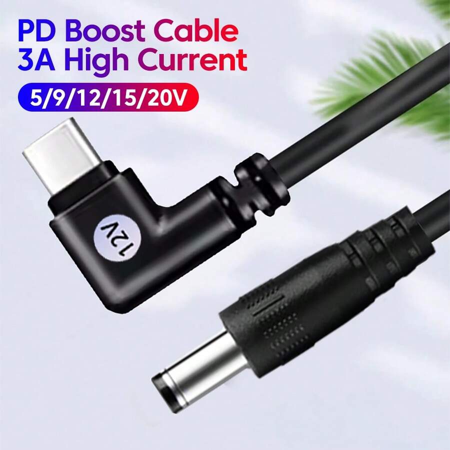 90° Elbow USB Type C To DC 5.5x2.5mm PD Trigger Cable 3A 5/9/12/15/20V PD Boost Charging Cable For Laptop Router Camera - View 1