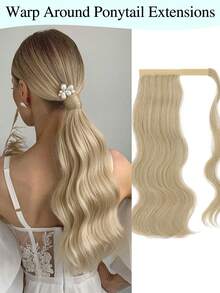 环绕式马尾辫，自然长波浪马尾辫接发，18英寸耐热合成自然波浪假发，环绕式马尾辫接发，适合女性日常使用 - 彩色 - 查看 14