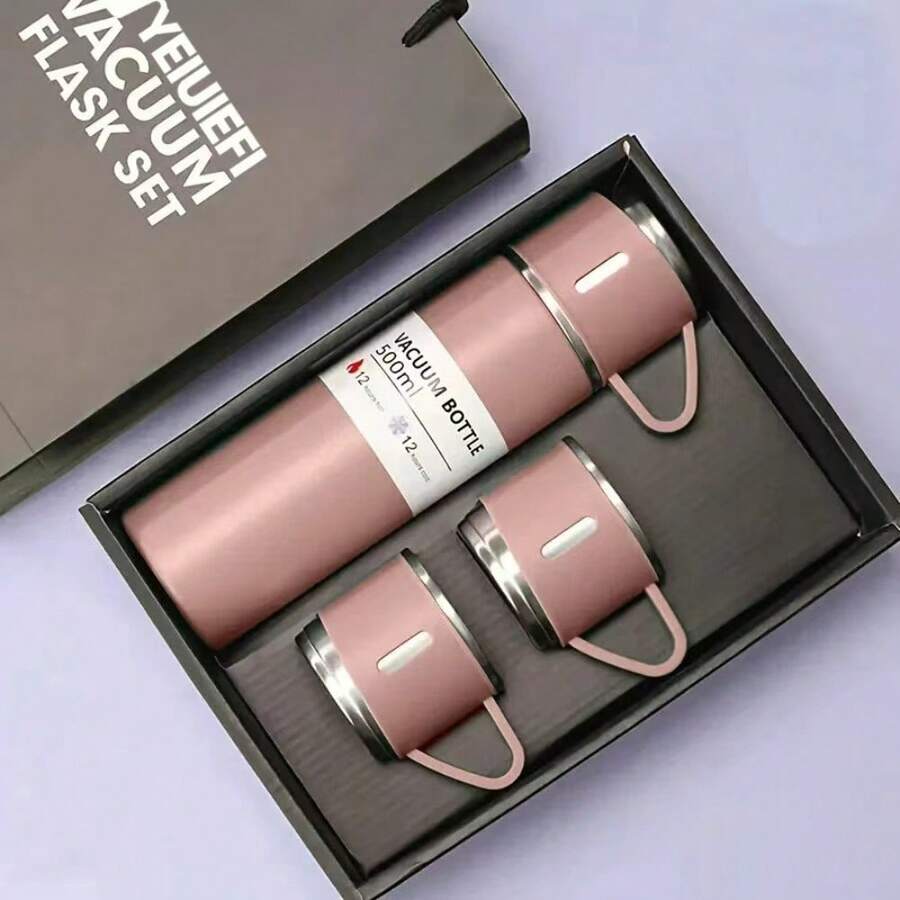 YEIUIEFI 4 Pieces Per Set,Including 3 Small Cups And 1 Water Cup, Insulated Cup Set,304 Stainless Steel Bottle 16.9oz, Perfect For Hot And Cold Drinks, Perfect For Business And School Three Lid Portable Fashion Spot Business Event Gift Set Stainless Steel Cup - Pink - View 1