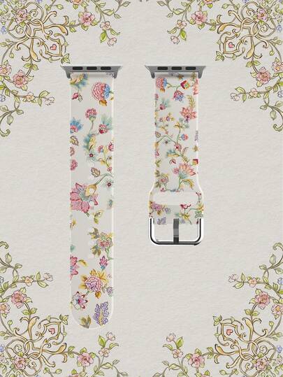1pc Floral Vine Soft Elastic Breathable Replacement Watch Band, Suitable Compatible With Samsung, Honor Smartwatches, 38mm 40mm 41mm 42mm 46mm 45mm 44mm 49mm, Daily & Holiday Gift, Artistic Floral Fashion Casual Multi-Color Silicone Watch Strap Compatible With Apple Watch Ultra SE/11/10/9/8/7/6/5/4/3/2/1