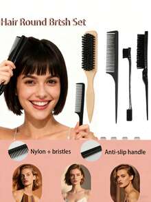 1pc Unisex Boar Bristle Smoothing Back Comb Beard Brush, Tames Frizz And Flyaways, Edge Control Comb, Volumizing Wooden Handle Comb, Detangling Comb, Hairline Control Comb, Slip Comb, Hair Comb, Volumizing Wooden Handle Comb, Edge Control Comb, Plastic Hair Comb, Creates Smooth Ponytail And Bun - With Wide Pointed Tail Back Comb And Detangling Comb, Convenient For Parting, Styling, Polishing And Smoothing Hair, Creates Smooth Frizz-Free Hairstyle, Suitable For Men And Women, Recommended As Christmas Gift - Multicolor - View 3