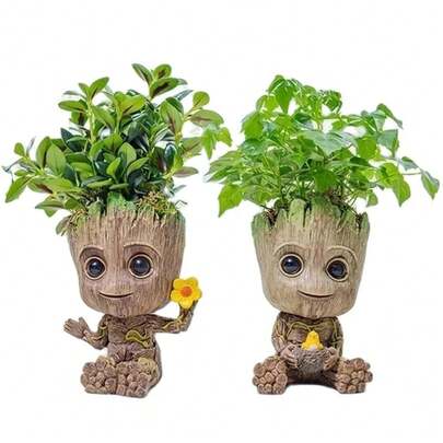 Marvel 5cm Handmade Miniature Cartoon Groot Sculpture, Desktop Decor Craft, Home Office Display Ornament