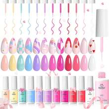 Beetles 12 Colors Pink Gel Liner Nail Art Set, Summer Blue White Glitter Red Yellow, Soak Off UV Gel Polish For Thin French Line Nails, DIY Manicure Gift For Women - 12 Colors Sweet Talk - 查看 7