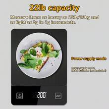 1个带液晶显示屏的数字厨房秤，不含电池，最大称重22磅（约10公斤）食物秤 | 非常适合备餐、烹饪和烘焙 - 全黑 - 查看 9