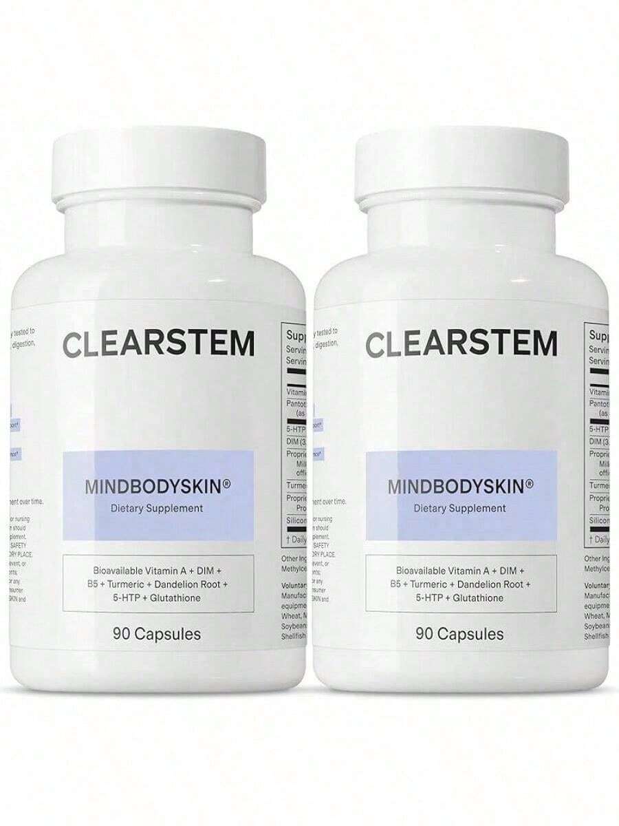 CLEARSTEM - MINDBODYSKIN Hormonal Acne Supplement (5-HTP) - Natural DIM Supplement - Skin Care Vitamins - Hormone Balance, Antioxidants - Gluten Free, Cruelty Free - 60 Servings, 180 Capsules - 5-Hydroxytryptophan 2 Đóng gói - Xem 1