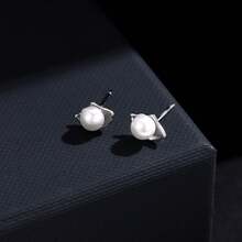 1 Đôi bông tai ngọc trai nước ngọt tự nhiên bằng bạc nguyên chất S999, thiết kế vỏ sò tối giản, trang sức xỏ tai dành cho nữ. - Bạc - Xem 3