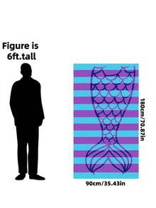 1pc/70cm*150cm Mermaid Tail Striped Beach Towel, Purple & Teal Scales Pattern Extra Large Beach Blanket, Soft Quick-Dry Non-Stick Sand Microfiber Beach Towel, Suitable For Vacation, Pool - Mermaid Tail - View 15