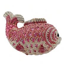 Elegant Fish-Shaped Crystal Clutch Formal Evening Bag - Hồng - Xem 3