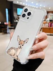 1pc TPU Material Cute Lying Deer Pattern Transparent Phone Case, Suitable For IPhone/16/16promax/15/14/13/12/11 - Clear - View 3