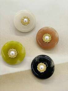 10pcs Round Vintage Light Luxury Resin Metal Button With Inner Pearl And Faux Jade Clasp, Coat Sweater Jacket Button, Cheongsam - 10Pcs - View 5