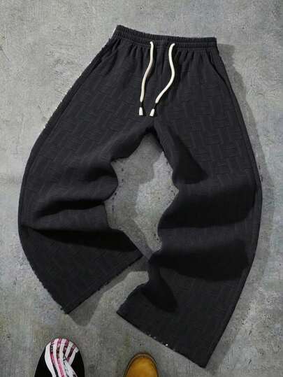 1pc Men's Loose Wide Leg Plain Casual Pants, Suitable For Daily Wear All Seasons