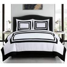 Wyatt 7-Piece Square Pattern Hotel Style Bed In A Bag Comforter Set With Bed Sheets - White/Black - View 8