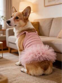 1 件优雅芭蕾薄纱裙宠物狗服装，公主裙无袖浪漫派对装，适合小型犬、猫，清凉春夏 - 粉色 - 查看 19