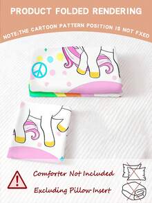 Bộ ga trải giường 2/3 món bằng sợi microfiber mềm mại hình kỳ lân và cầu vồng - Bộ ga trải giường và vỏ gối họa tiết động vật hoạt hình dễ thương, phù hợp trang trí phòng ngủ bé gái và ký túc xá, kích thước 135x200cm. - Nhiều màu - Xem 2