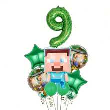 10pcs Themed Number Balloons Set, Pixel Style Steve Design, Birthday Party Decorations, Wall Backdrop - View 11