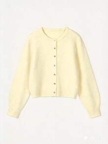 Spring Autumn Winter New Light Yellow Round Neck Single Breasted Knit Women's Top, Casual Y2K Style Cardigan, Suitable For Daily Commute Wear - Light Yellow - View 7