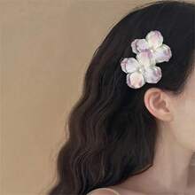 1/2/4/6个装女士夏威夷海滩花朵发夹，人造花朵和珍珠双层刘海侧夹，适合婚礼、海滩派对、休闲场合 - 彩色 - 查看 8