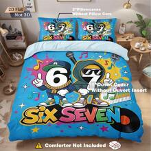 Six Seven Blue 3件組床上用品套裝，6&7印花：1件被套 + 2件枕套（不含填充物），高清晰染印，100%聚酯纖維，柔軟，拉鍊式，可水洗，適用於居家、旅行、宿舍 - 6547+SJT+C - 查看 7