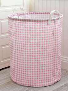 Valentine's Day Pink Plaid Laundry Basket, Fabric Storage Basket, Dorm Storage Bag, Can Be Used To Store Tissues, Clothes And Toys, Waterproof Foldable Inner Layer, Foldable Laundry Basket, Bathroom Storage Basket, Home Laundry Basket, Laundry Bucket, Essential Back To School Season - 1 cái màu hồng - Xem 1