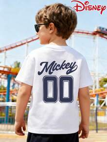 Baby Boys Tops, Disney Baseball Style Mickey Mouse With Number 00 Short-Sleeved T-Shirt,  Pattern Printing,Summer Breathable Comfortable Short Sleeves, Female Baby Boy With T-Shirt. - 白色 - 查看 3