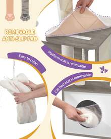 HaluPeit Arbre à Chat 85 cm de Haut, avec 3 Poteaux à Griffer, Tapis Amovible et Lavable, 1 Niche, 2 Plateformes, Corde en Sisal, 1 Panier pour Chat et des 2 Pompons, Lvoire Clair - Blanc - Voir 6